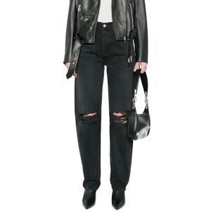NWT AGOLDE Kelly high rise relaxed straight full length jeans in Fuse black 28